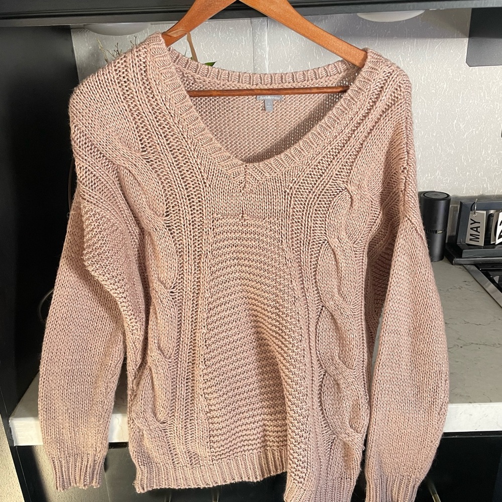 Charlotte Russe Pink V-Neck Sweater with Cable Knit